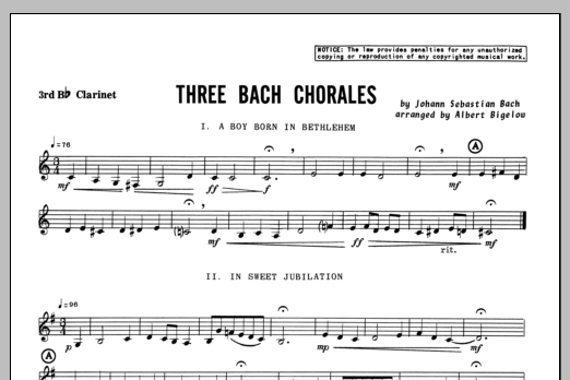 Download Bigelow Three Bach Chorales - Clarinet 3 Sheet Music