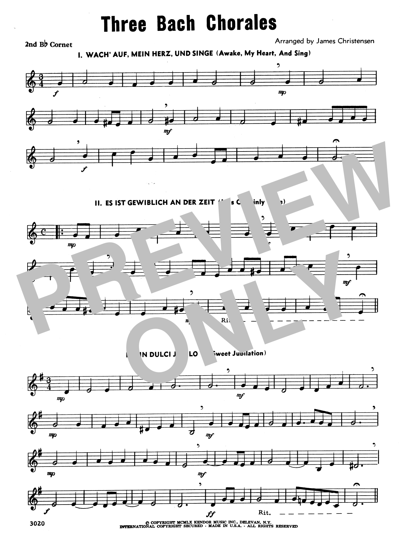 Download James Christensen Three Bach Chorales - Cornet 2 Sheet Music