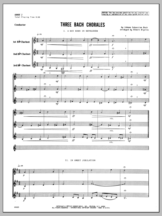 Download Bigelow Three Bach Chorales - Full Score Sheet Music