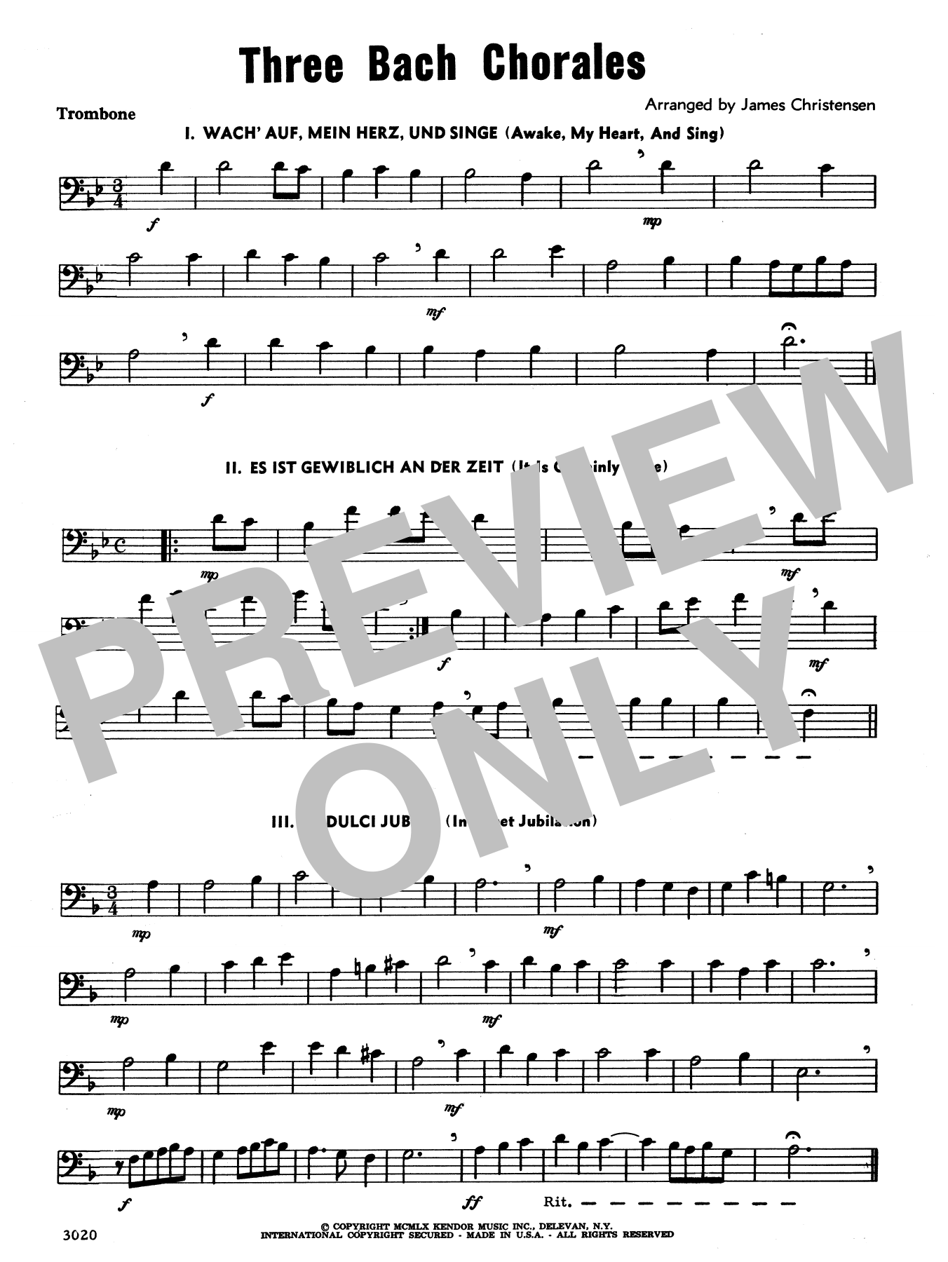Download James Christensen Three Bach Chorales - Trombone Sheet Music