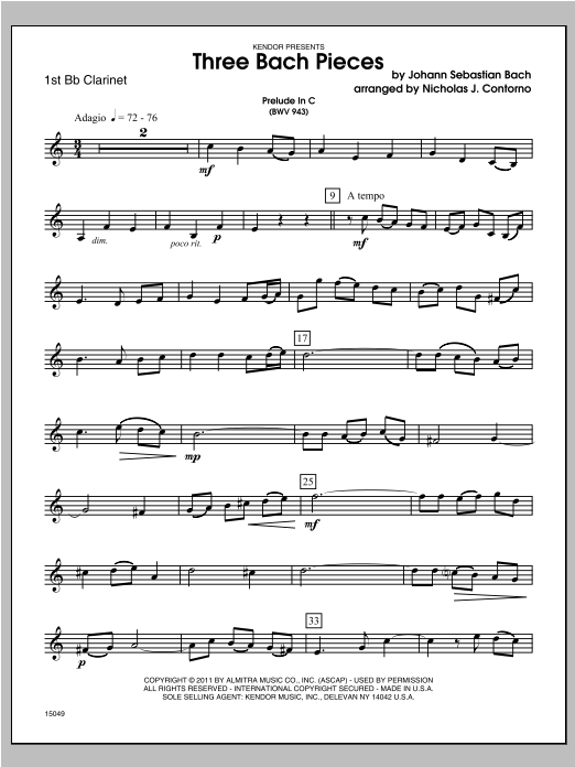 Download Contorno Three Bach Pieces - Clarinet 1 Sheet Music