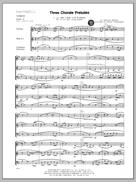 Download Arthur Frackenpohl Three Chorale Preludes - Full Score Sheet Music