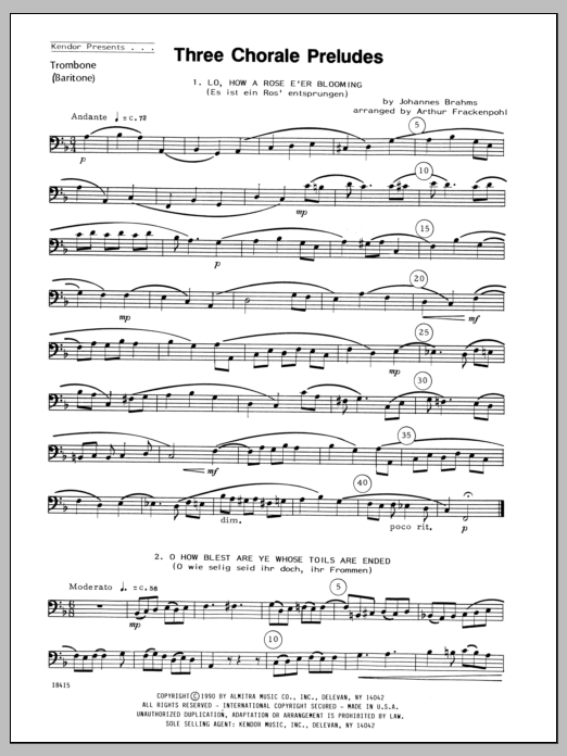 Download Arthur Frackenpohl Three Chorale Preludes - Trombone Sheet Music