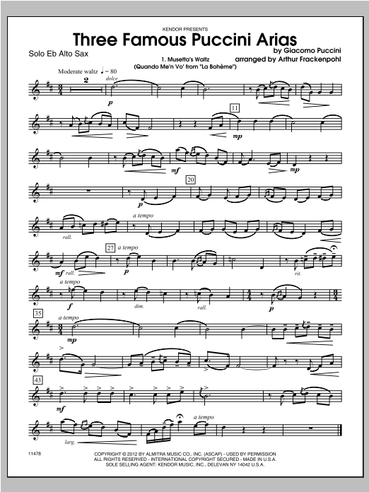 Download Frackenpohl Three Famous Puccini Arias - Alto Sax Sheet Music