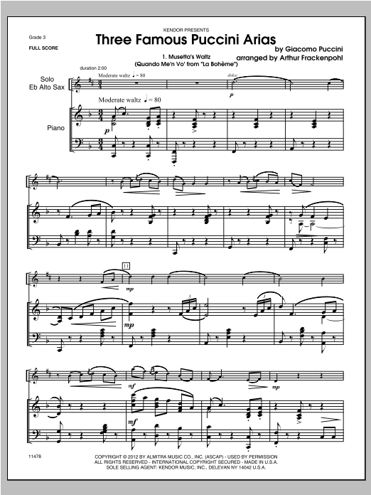 Download Frackenpohl Three Famous Puccini Arias - Piano/Scor Sheet Music