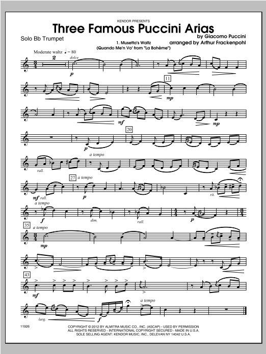 Download Frackenpohl Three Famous Puccini Arias - Trumpet Sheet Music
