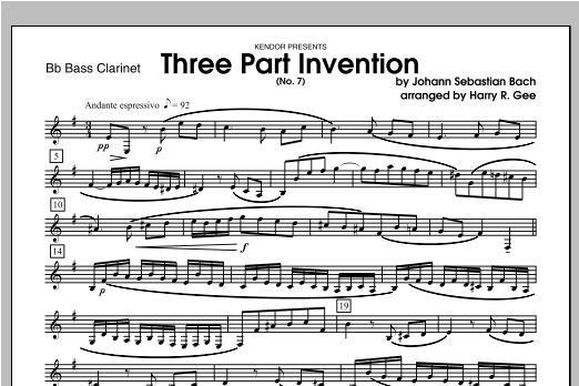 Download Gee Three Part Invention (No. 7) - Bass Cla Sheet Music