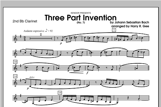 Download Gee Three Part Invention (No. 7) - Clarinet Sheet Music