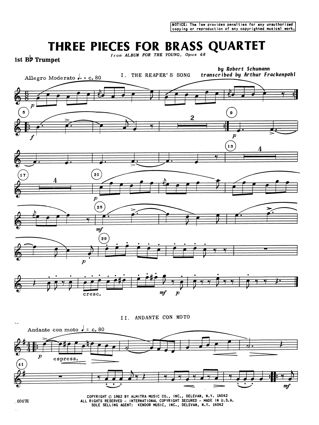 Download Arthur Frankenpohl Three Pieces for Brass Quartet - 1st Bb Sheet Music