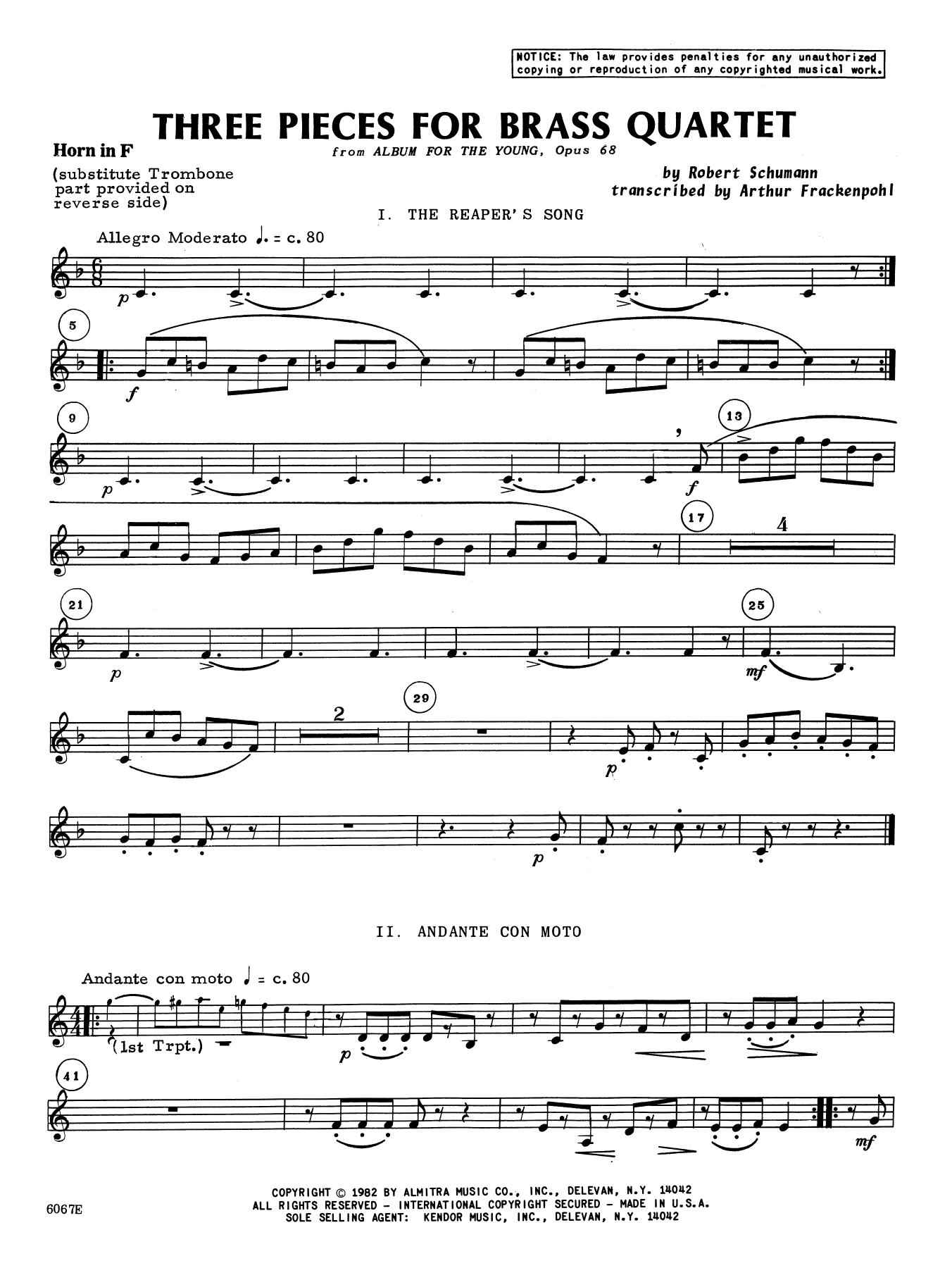 Download Arthur Frankenpohl Three Pieces for Brass Quartet - Horn i Sheet Music