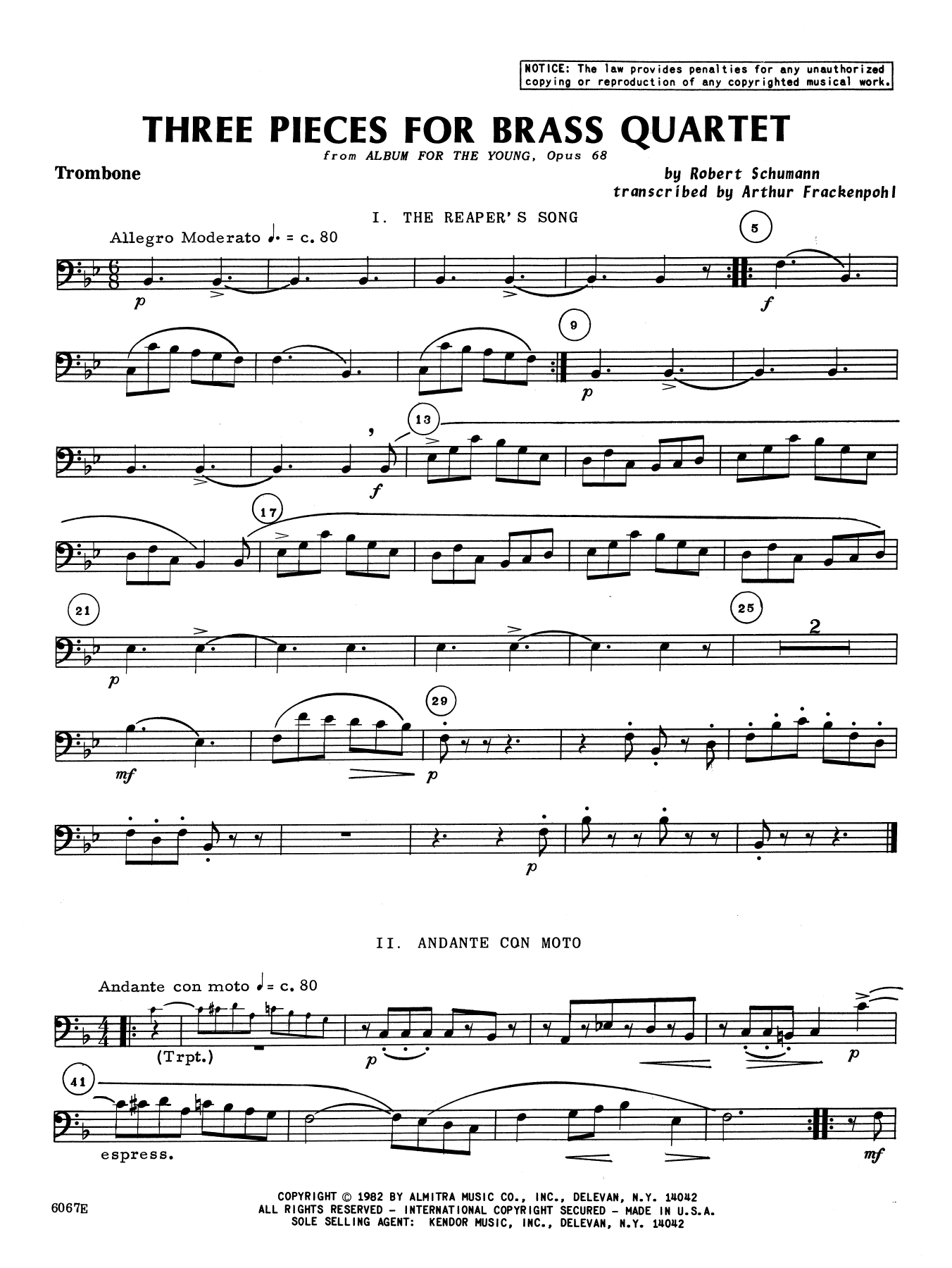Download Arthur Frankenpohl Three Pieces for Brass Quartet - Trombo Sheet Music