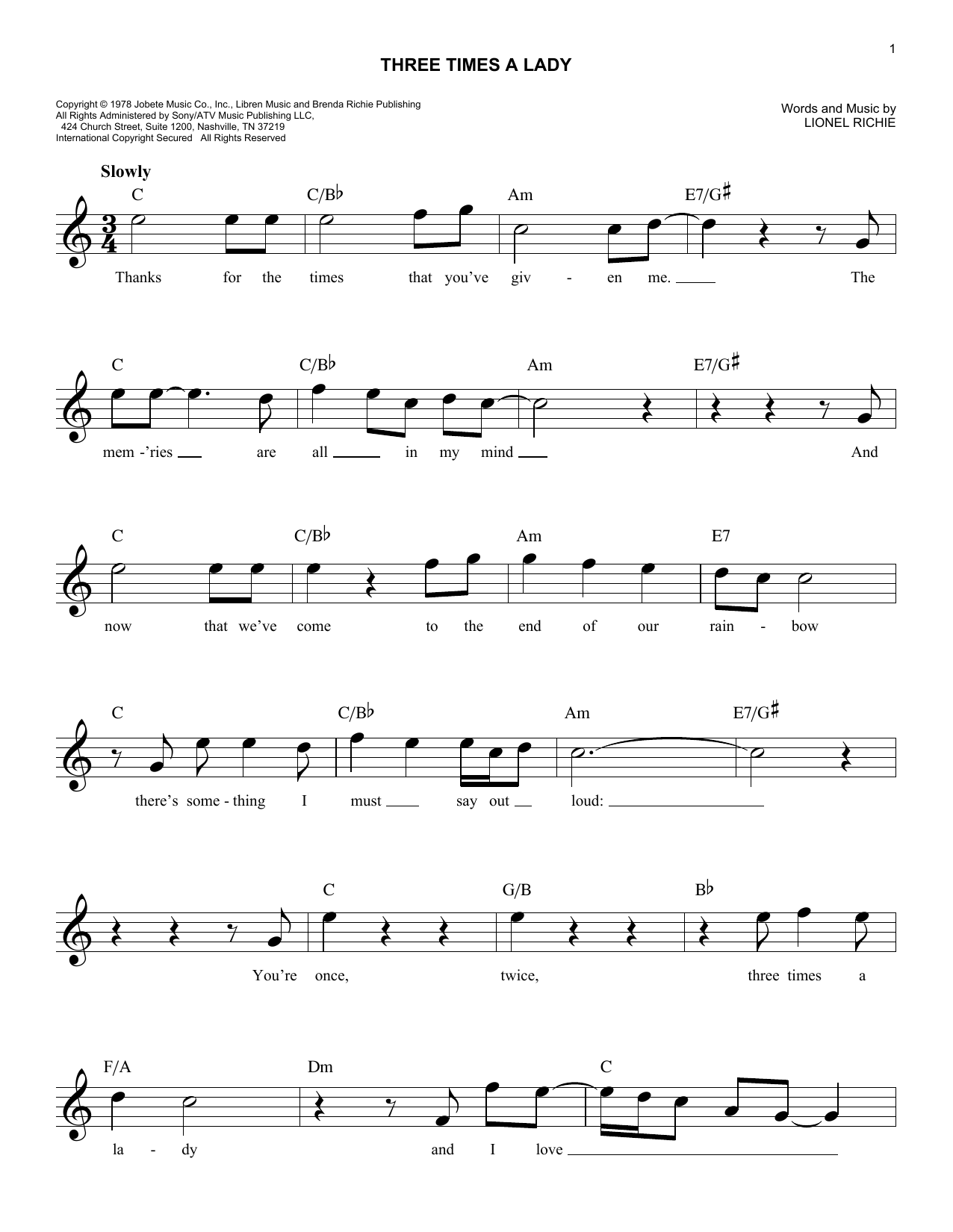 Download Commodores Three Times A Lady Sheet Music
