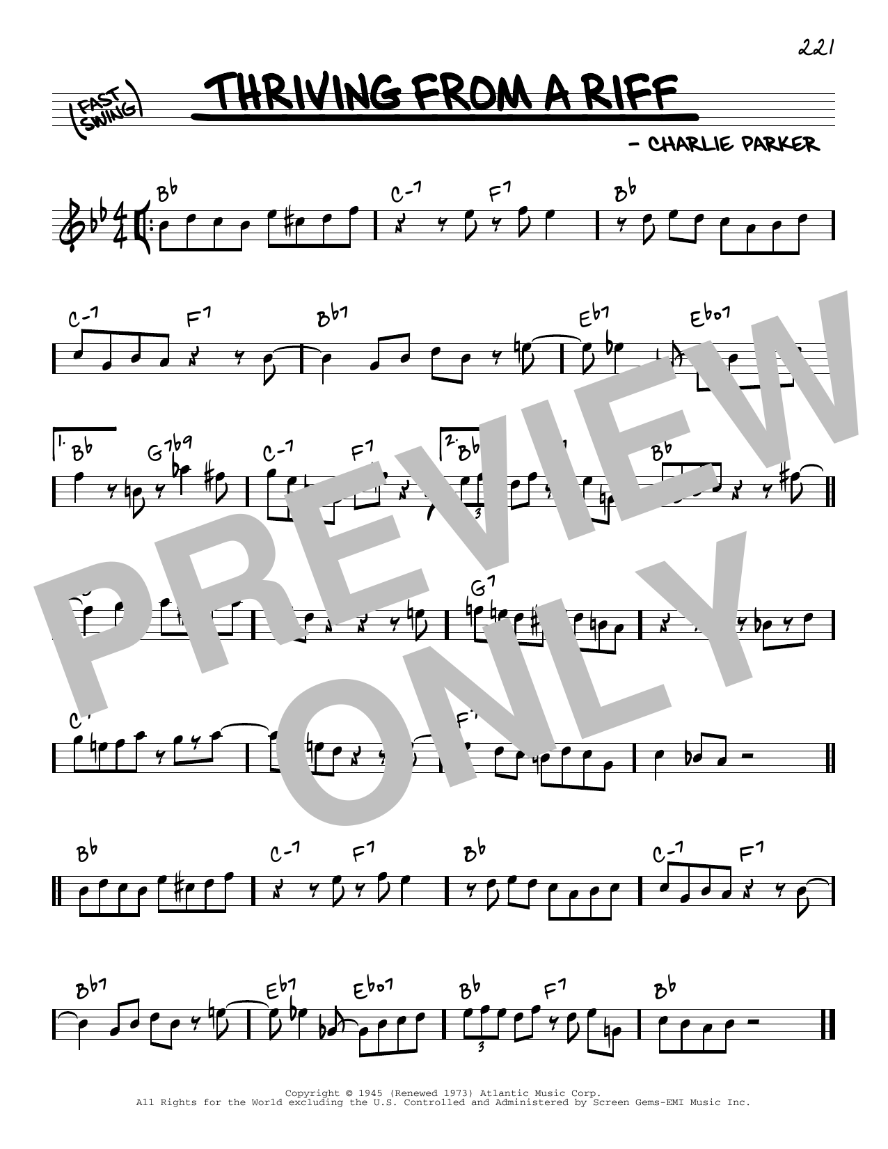 Download Charlie Parker Thriving From A Riff Sheet Music