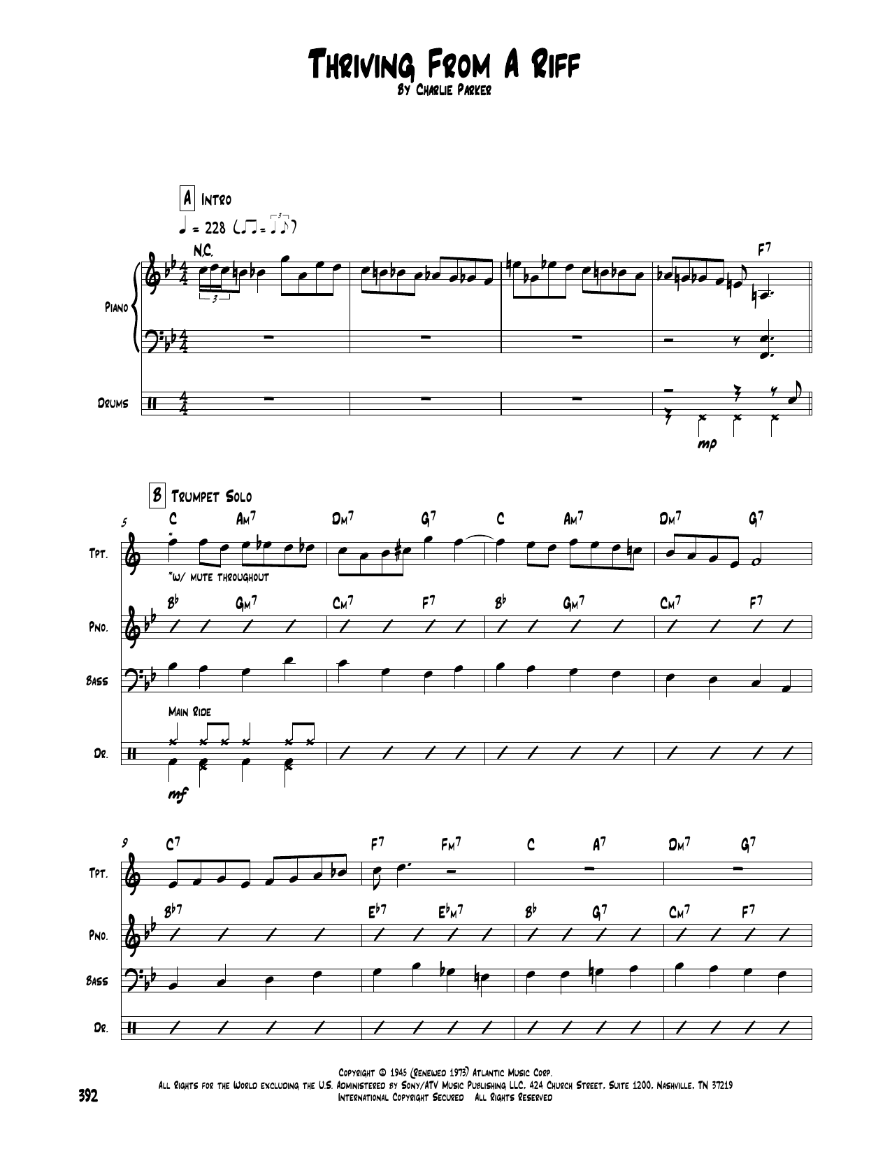 Download Charlie Parker Thriving From A Riff Sheet Music