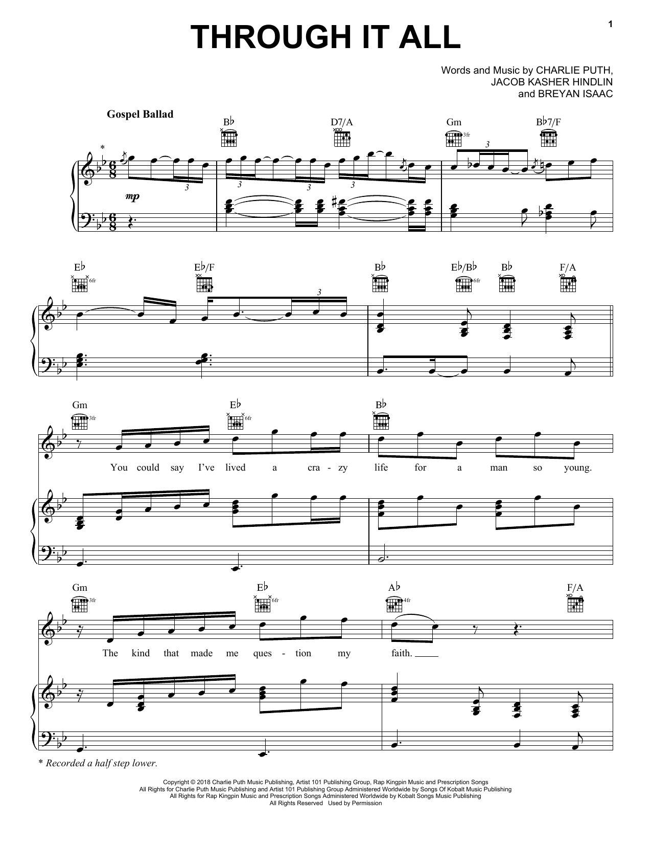 Download Charlie Puth Through It All Sheet Music