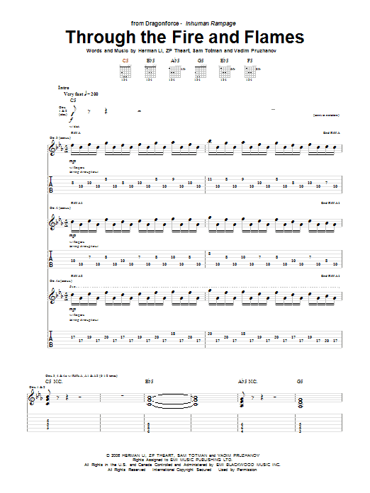 Download DragonForce Through The Fire And Flames Sheet Music