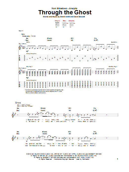 Download Shinedown Through The Ghost Sheet Music