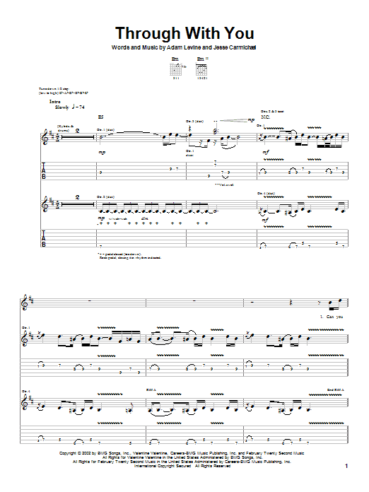 Download Maroon 5 Through With You Sheet Music