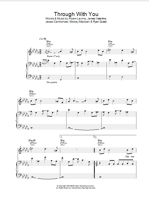 Download Maroon 5 Through With You Sheet Music