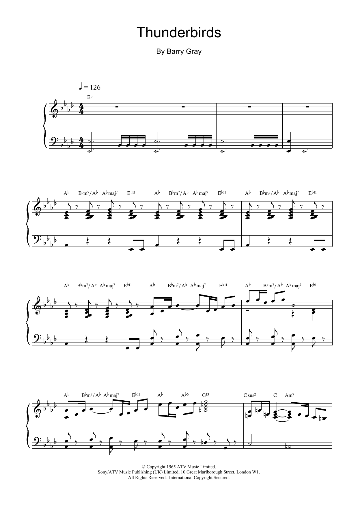 Barry Gray Thunderbirds sheet music notes printable PDF score