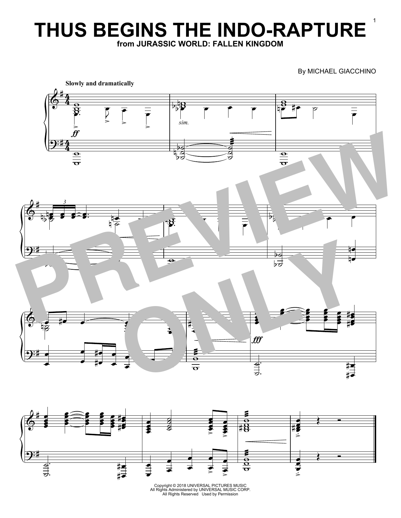 Download Michael Giacchino Thus Begins The Indo-Rapture (from Jura Sheet Music