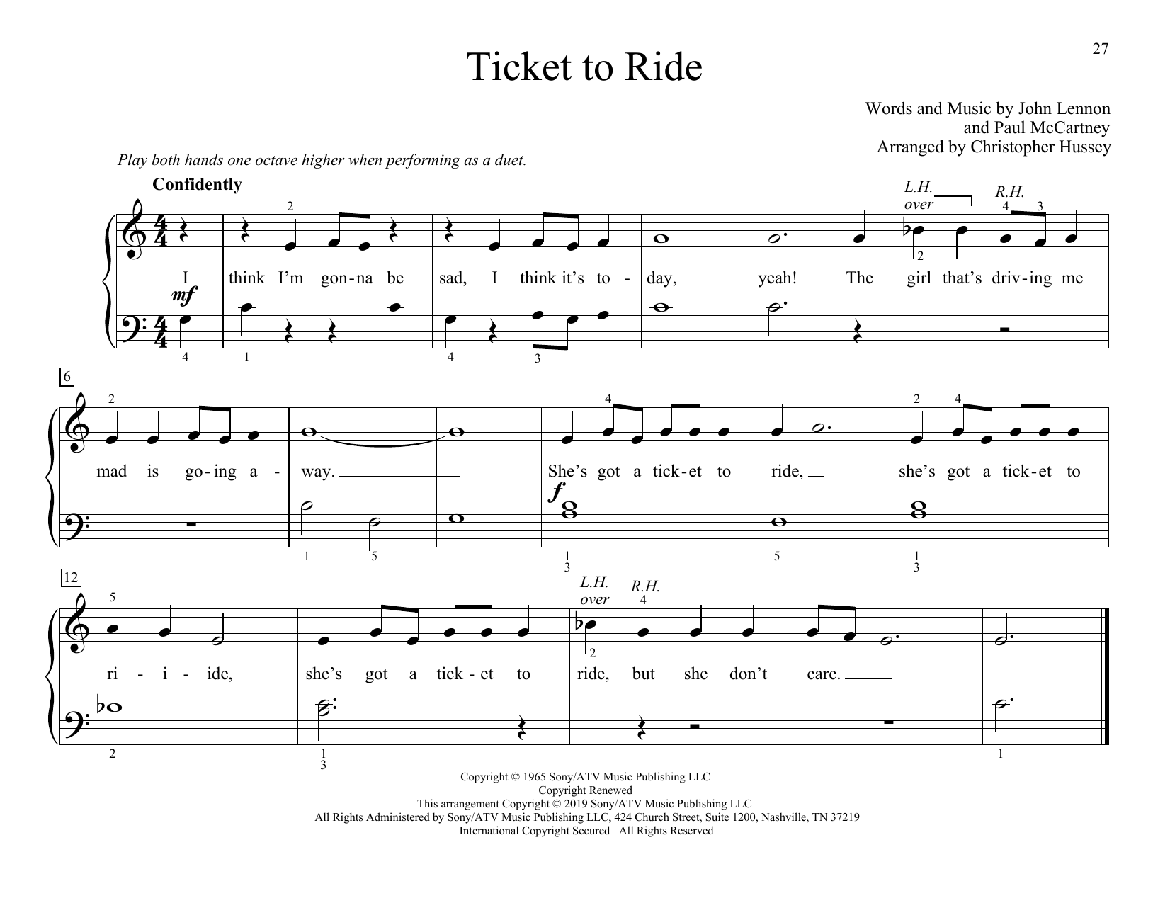 Download The Beatles Ticket To Ride (arr. Christopher Hussey Sheet Music