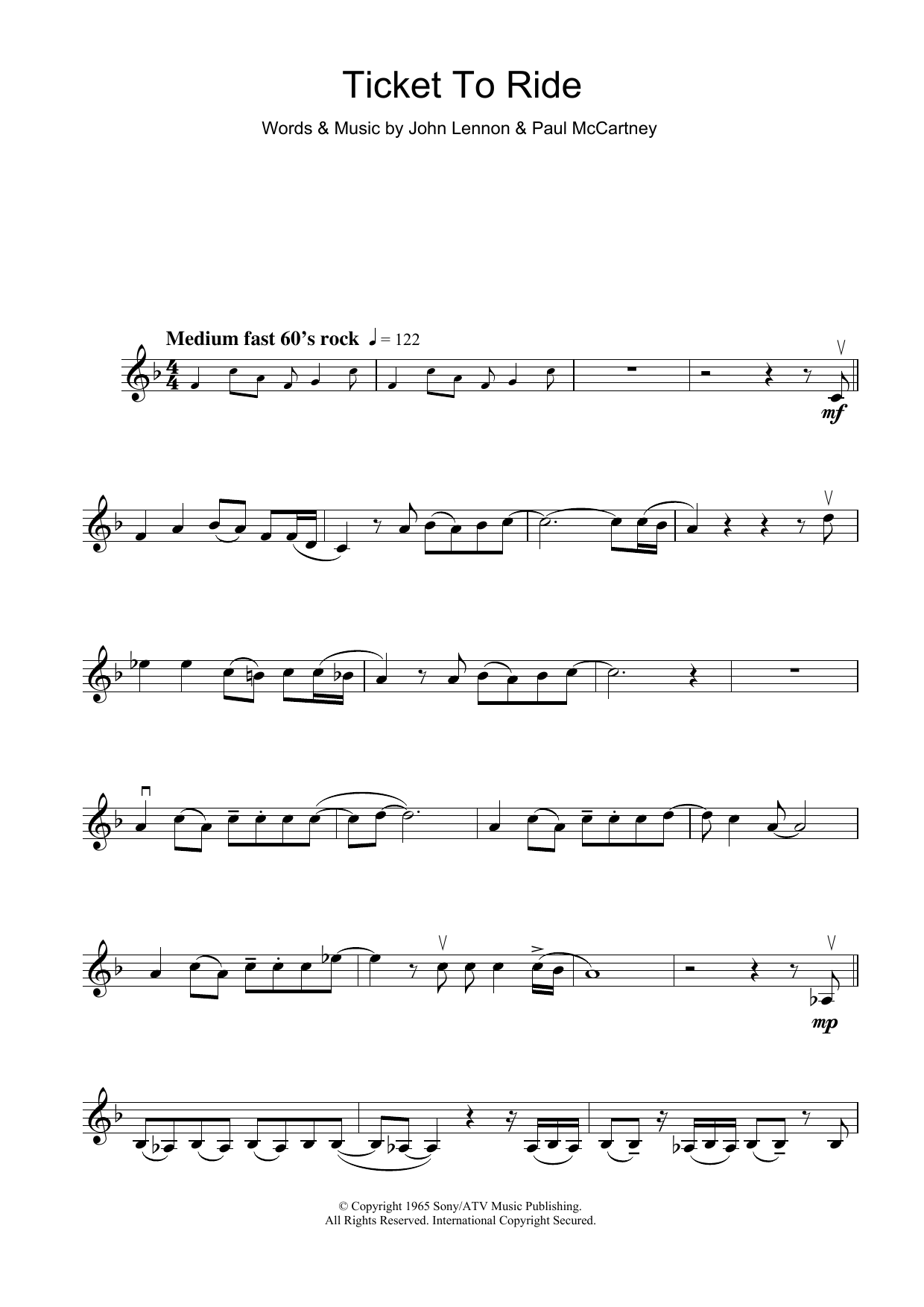 Download The Beatles Ticket To Ride Sheet Music