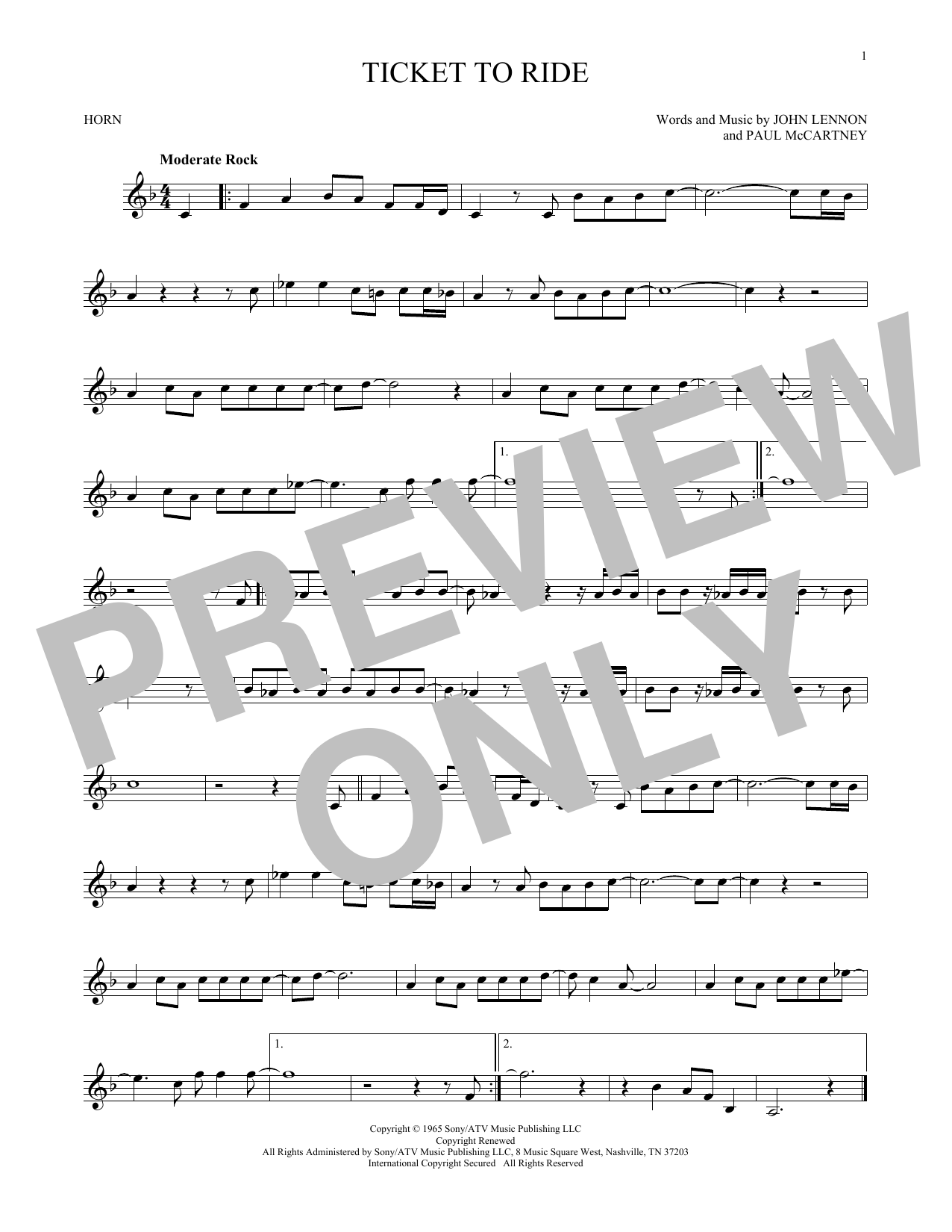 Download The Beatles Ticket To Ride Sheet Music