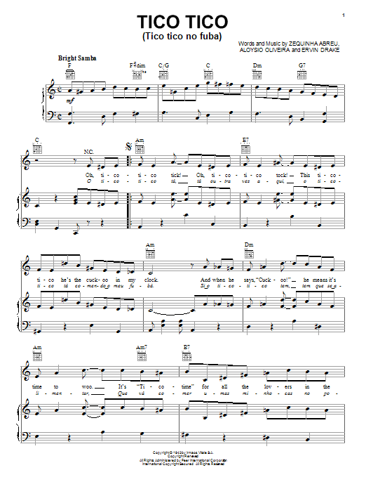 Carmen Miranda Tico Tico (Tico Tico No Fuba) sheet music notes printable PDF score