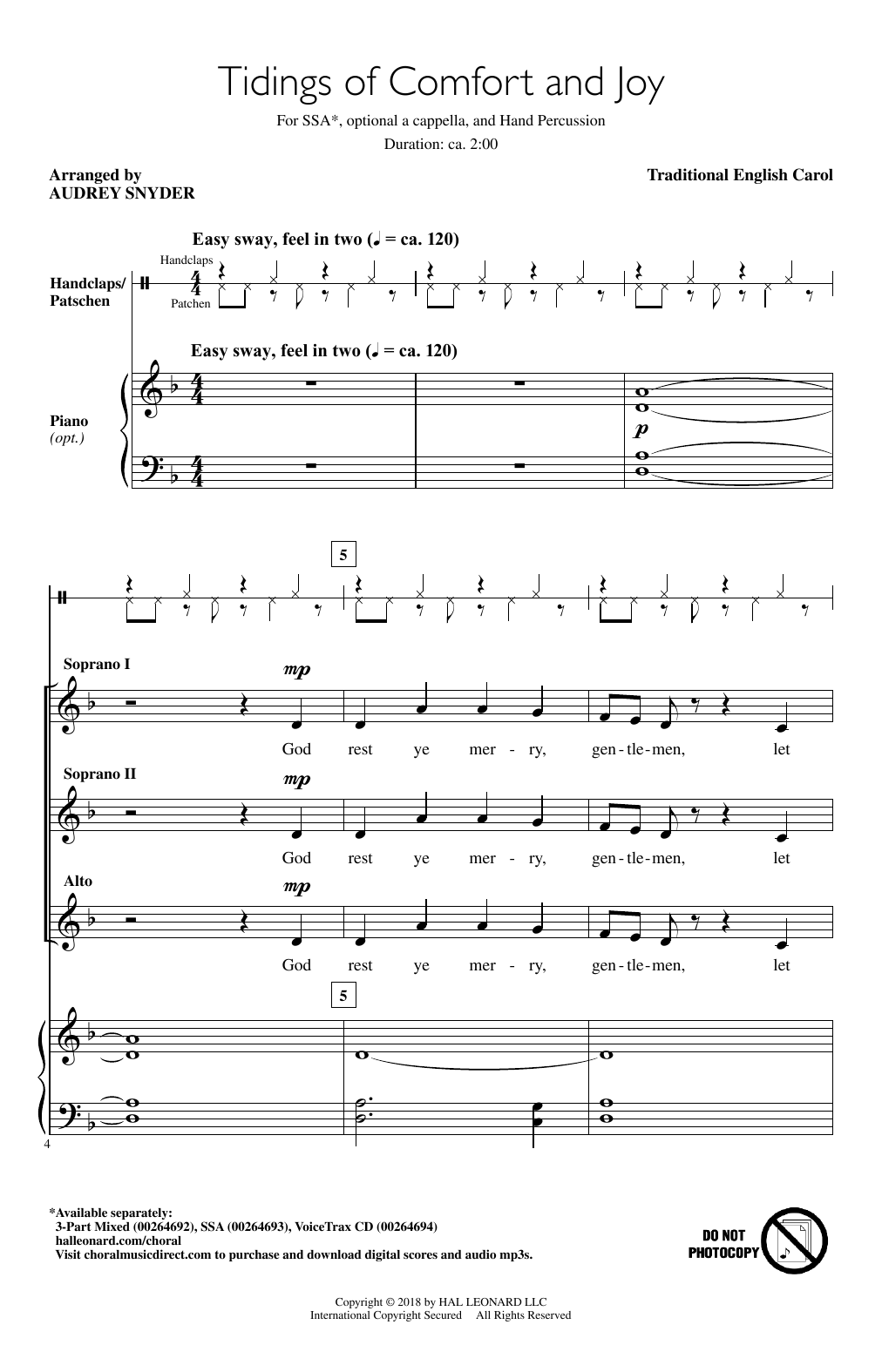 Download Audrey Snyder Tidings Of Comfort And Joy Sheet Music