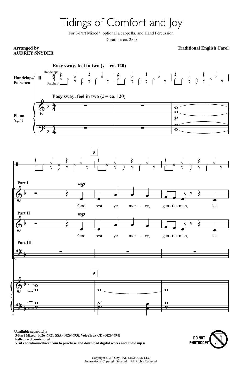 Download Audrey Snyder Tidings Of Comfort And Joy Sheet Music