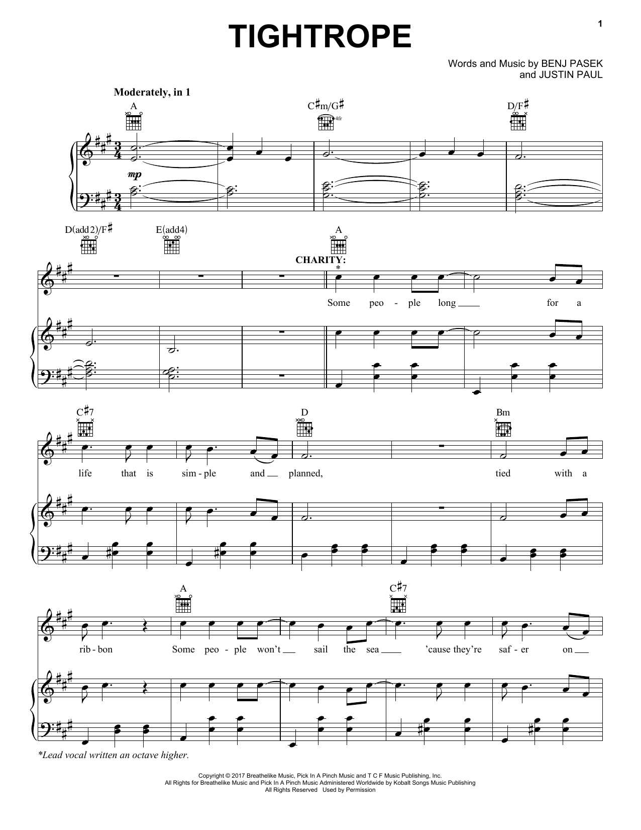 Download Pasek & Paul Tightrope (from The Greatest Showman) Sheet Music