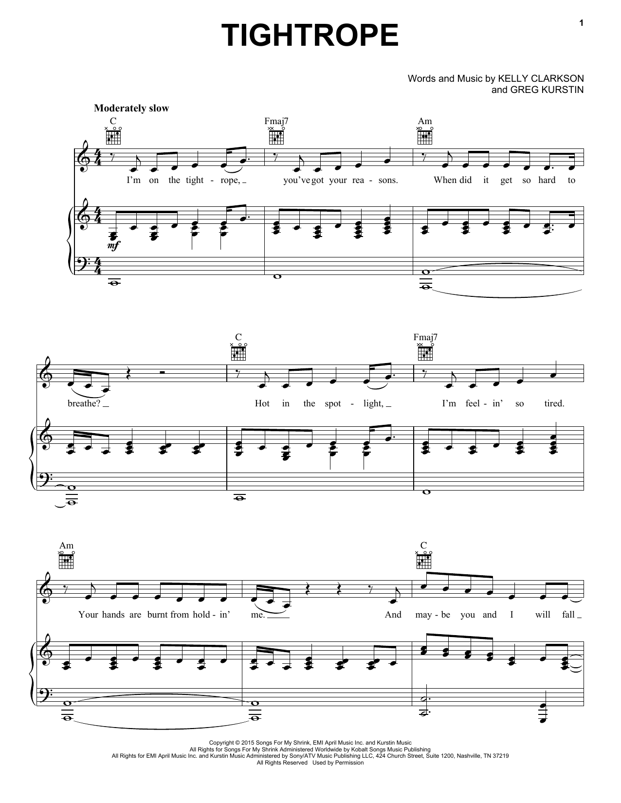 Download Kelly Clarkson Tightrope Sheet Music