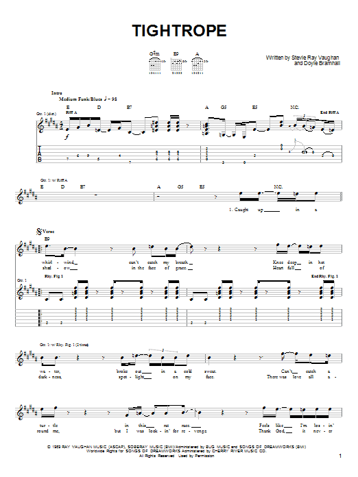 Download Stevie Ray Vaughan Tightrope Sheet Music