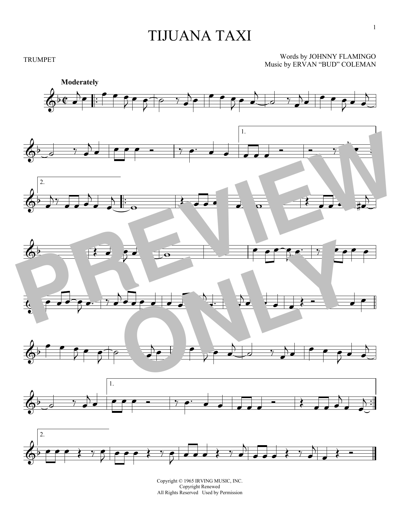Download Herb Alpert & The Tijuana Brass Band Tijuana Taxi Sheet Music