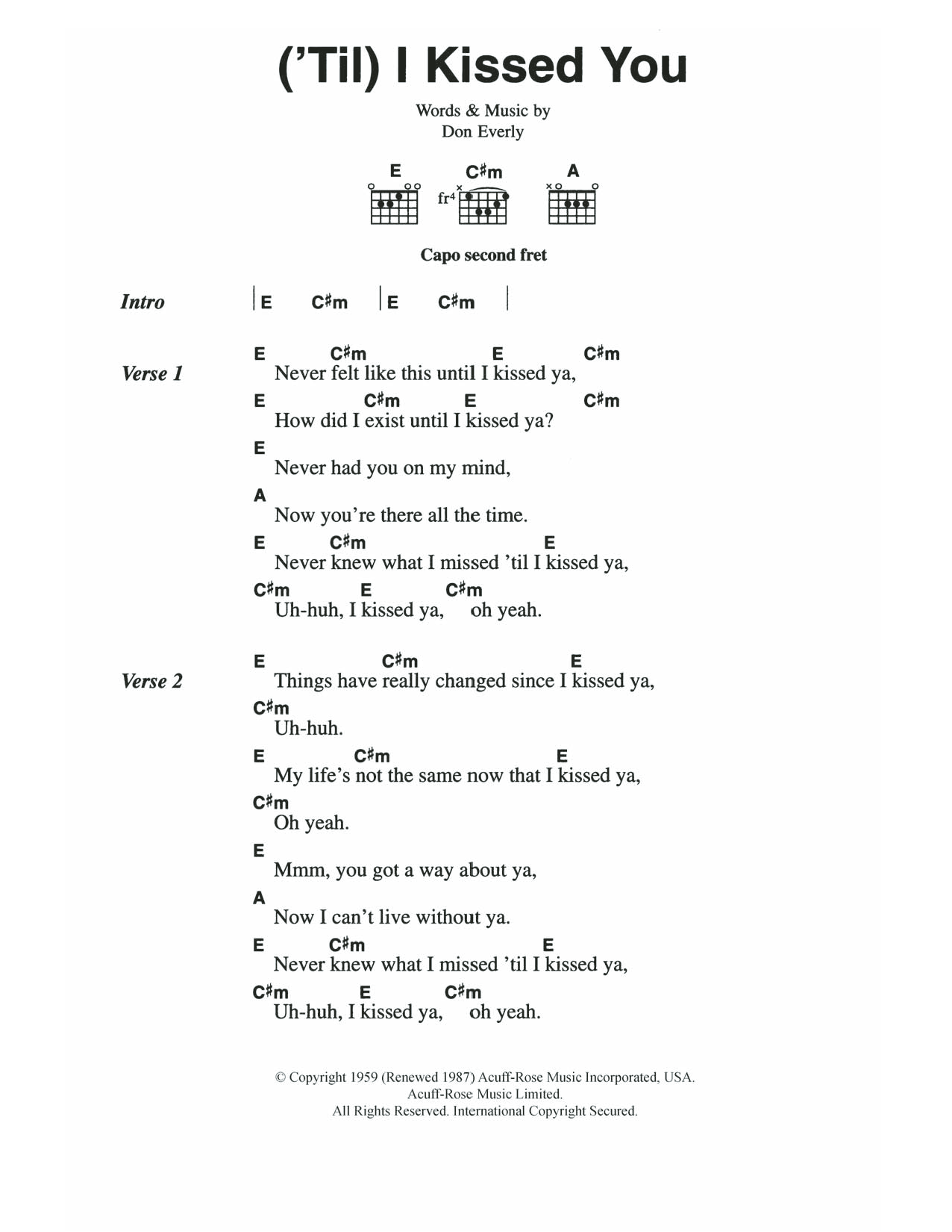 Download The Everly Brothers ('Til) I Kissed You Sheet Music