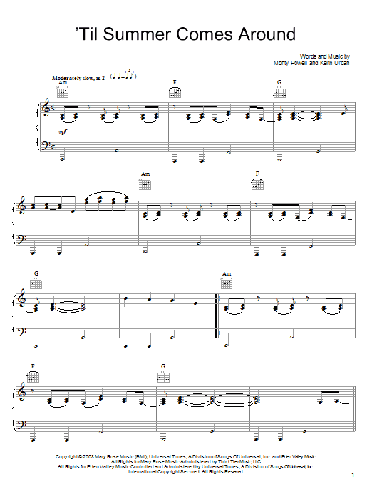 Download Keith Urban 'Til Summer Comes Around Sheet Music