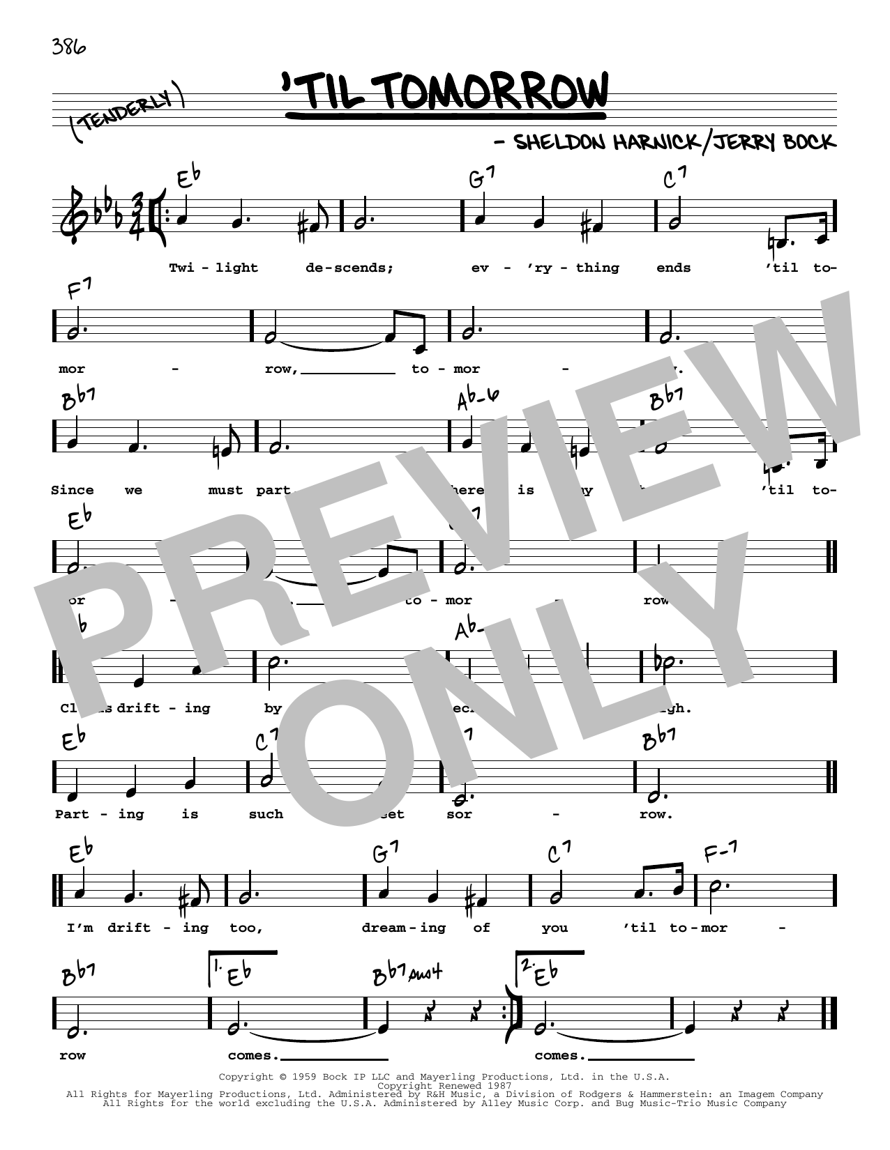 Download Jerry Bock 'Til Tomorrow (Low Voice) Sheet Music