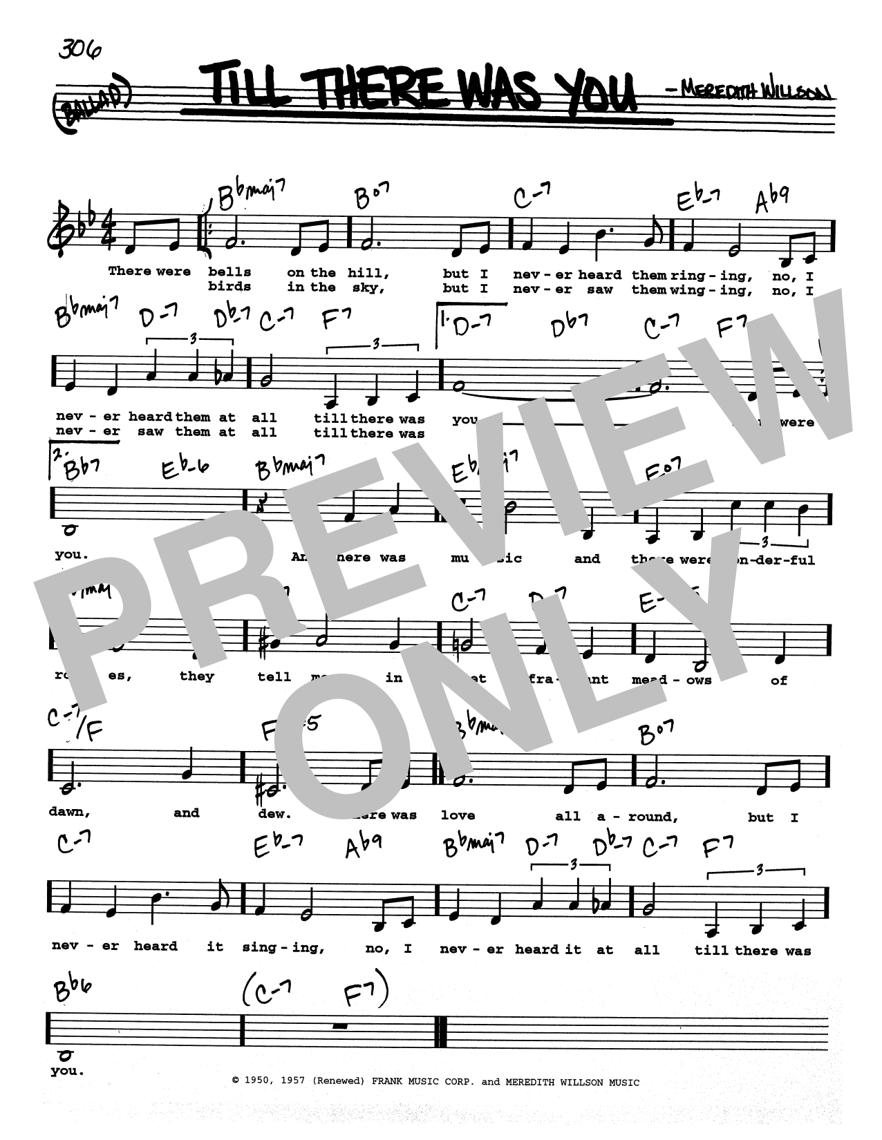 Meredith Willson Till There Was You (Low Voice) sheet music notes printable PDF score