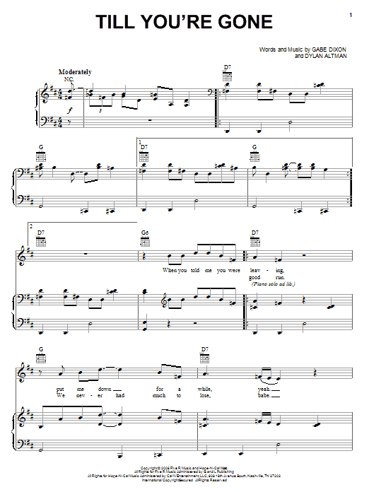 Download The Gabe Dixon Band Till You're Gone Sheet Music