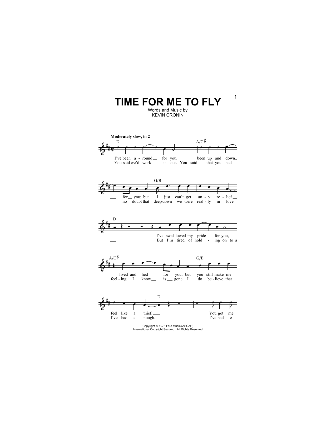 Download REO Speedwagon Time For Me To Fly Sheet Music