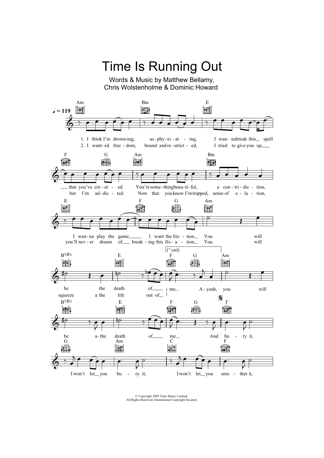 Download Muse Time Is Running Out Sheet Music