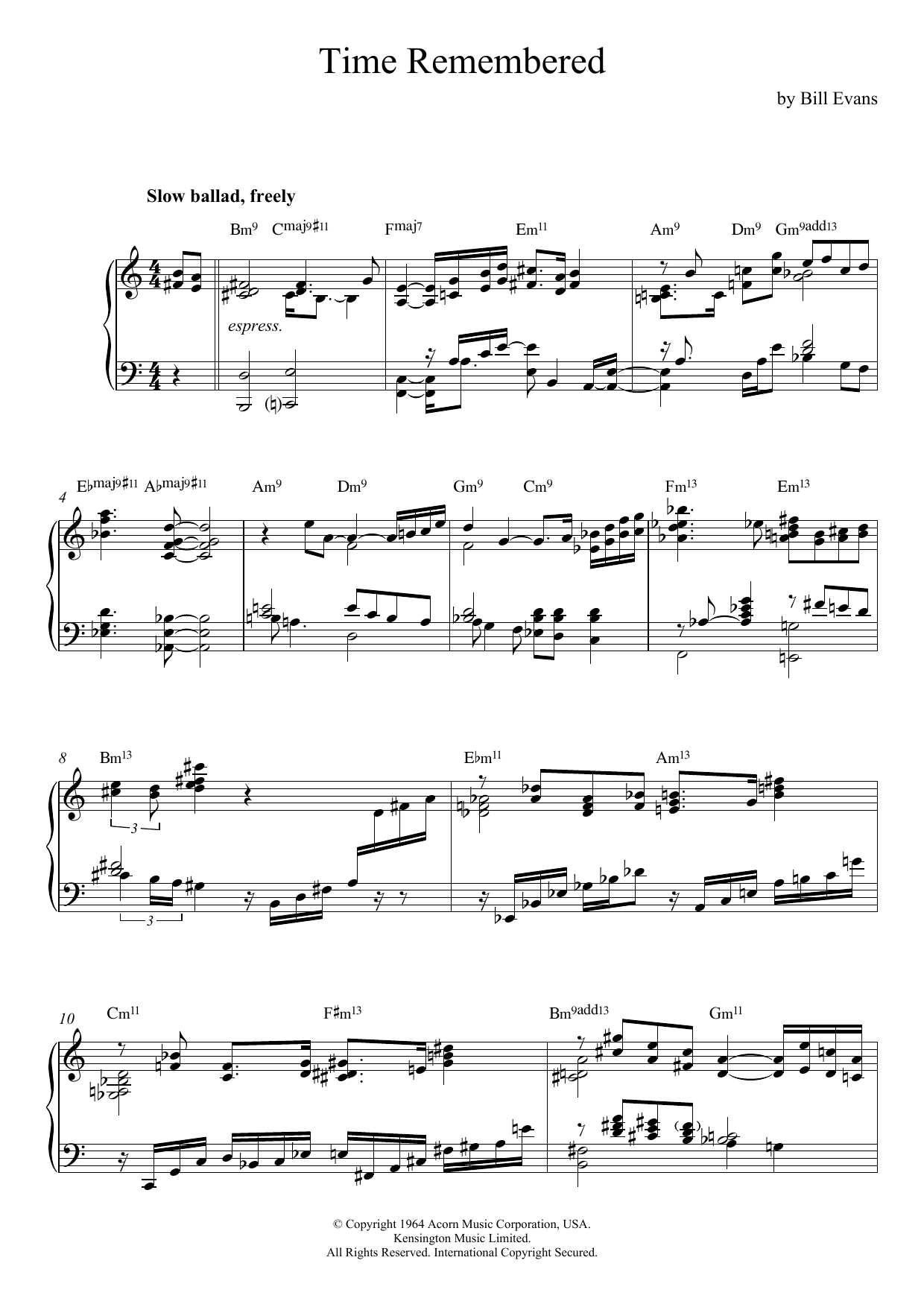 Download Bill Evans Time Remembered Sheet Music
