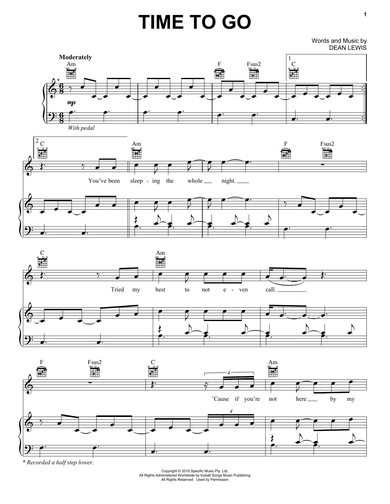 Download Dean Lewis Time To Go Sheet Music