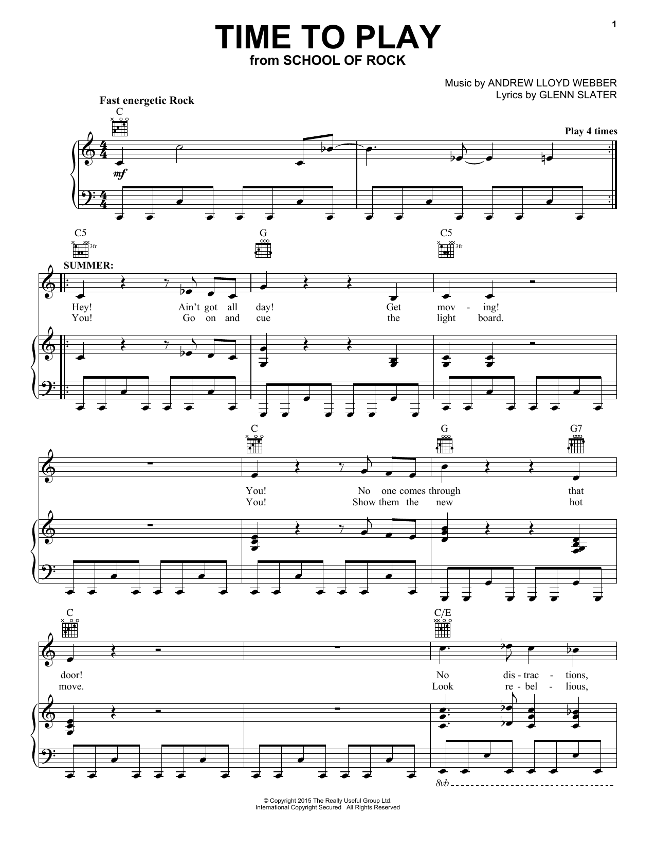 Download Andrew Lloyd Webber Time To Play (from School of Rock: The Sheet Music