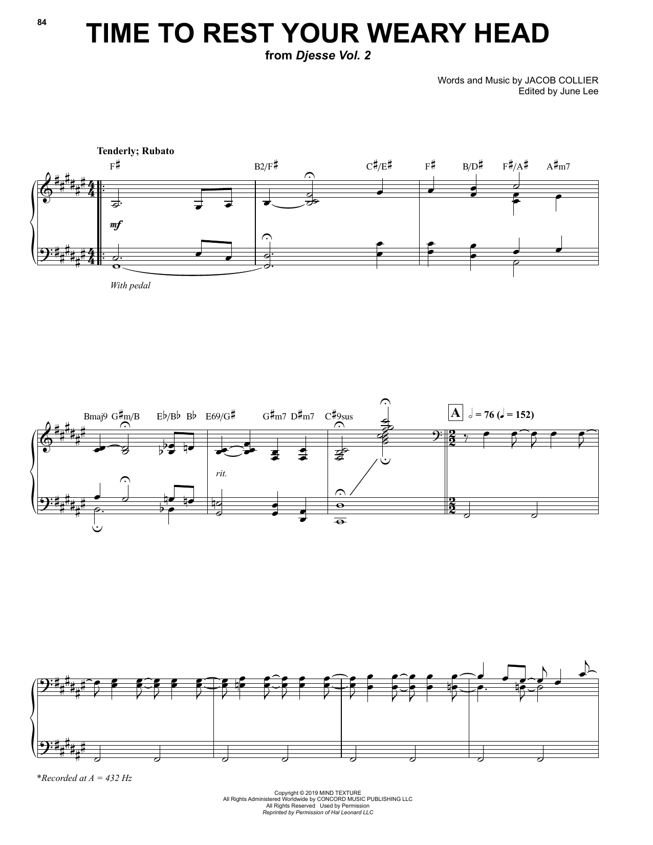 Jacob Collier Time To Rest Your Weary Head sheet music notes printable PDF score