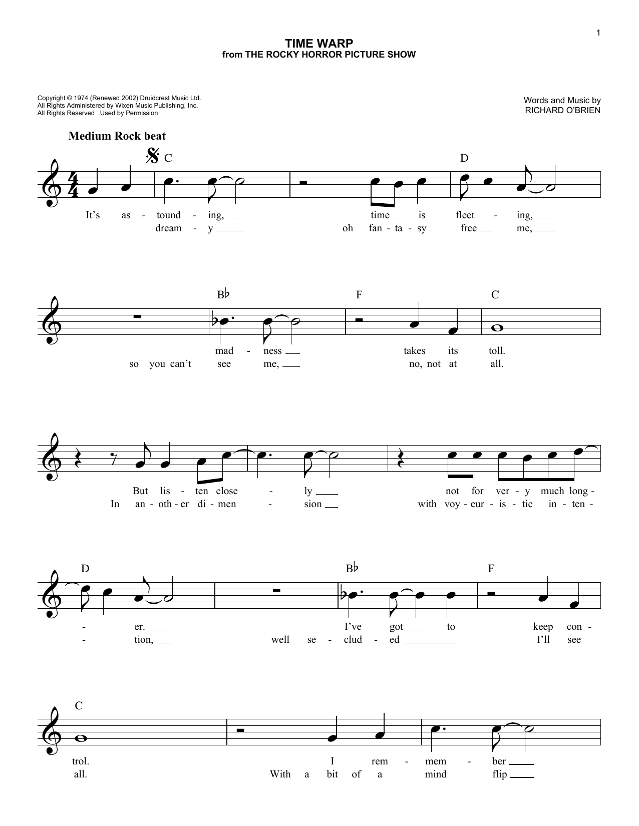 Download Richard O'Brien Time Warp (from The Rocky Horror Pictur Sheet Music