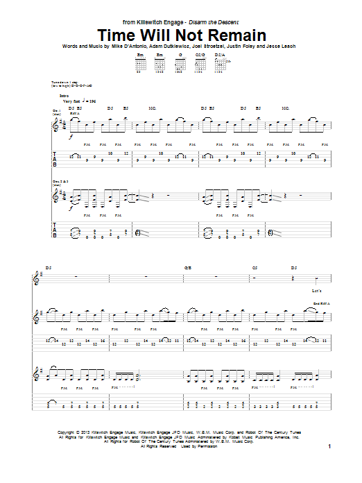 Download Killswitch Engage Time Will Not Remain Sheet Music