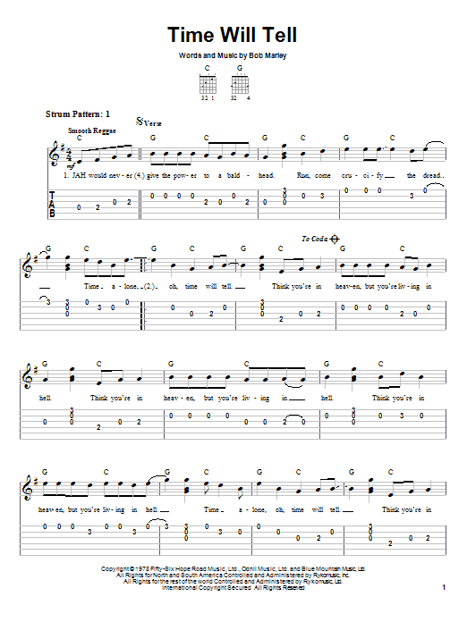 Download Bob Marley Time Will Tell Sheet Music