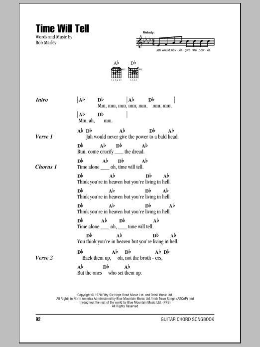 Download Bob Marley Time Will Tell Sheet Music